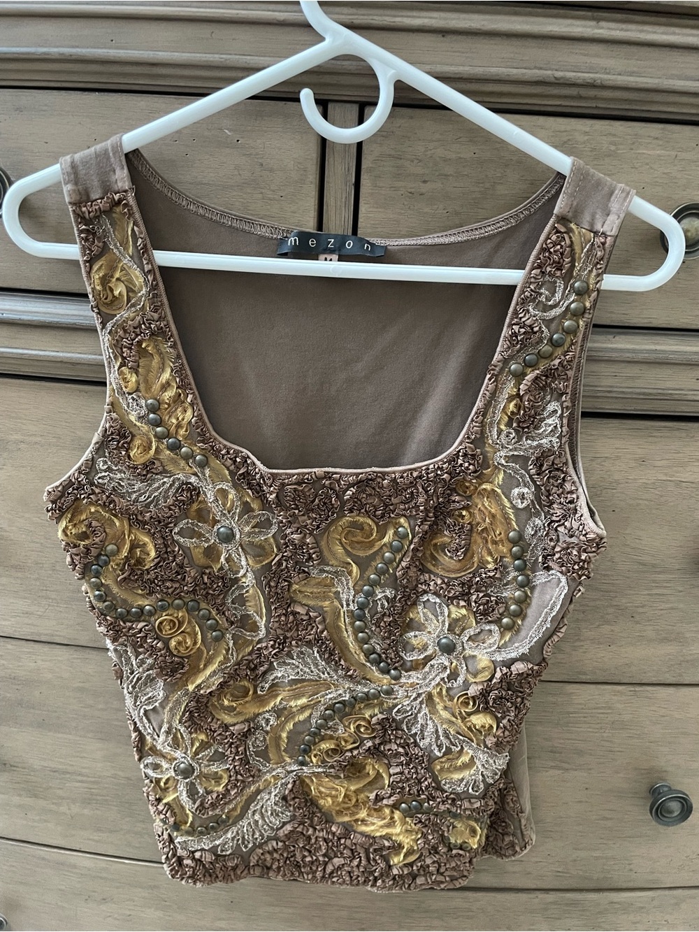 Mezon Brown Tank Top with Gold Embellishment